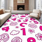 Playful Pink Numbers Clouds Flowers Rug