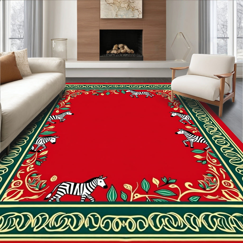 Red Zebra Floral Garden Border Rug