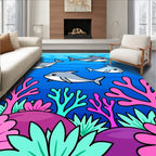 Playful Dolphins Coral Reef Ocean Scene Rug