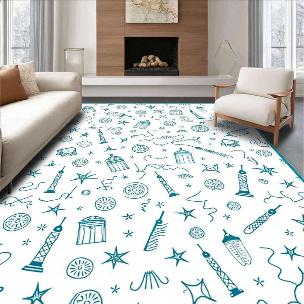 Turquoise Doodle Lantern Starburst Medallion Rug