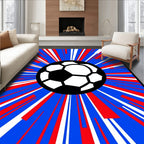 Explosive Soccer Ball Red White Blue Rays Rug