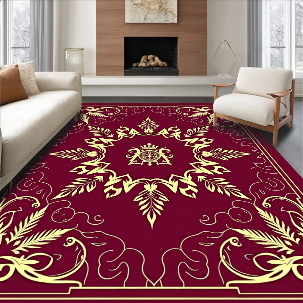 Golden Laurel Crest Bordure Burgundy Rug