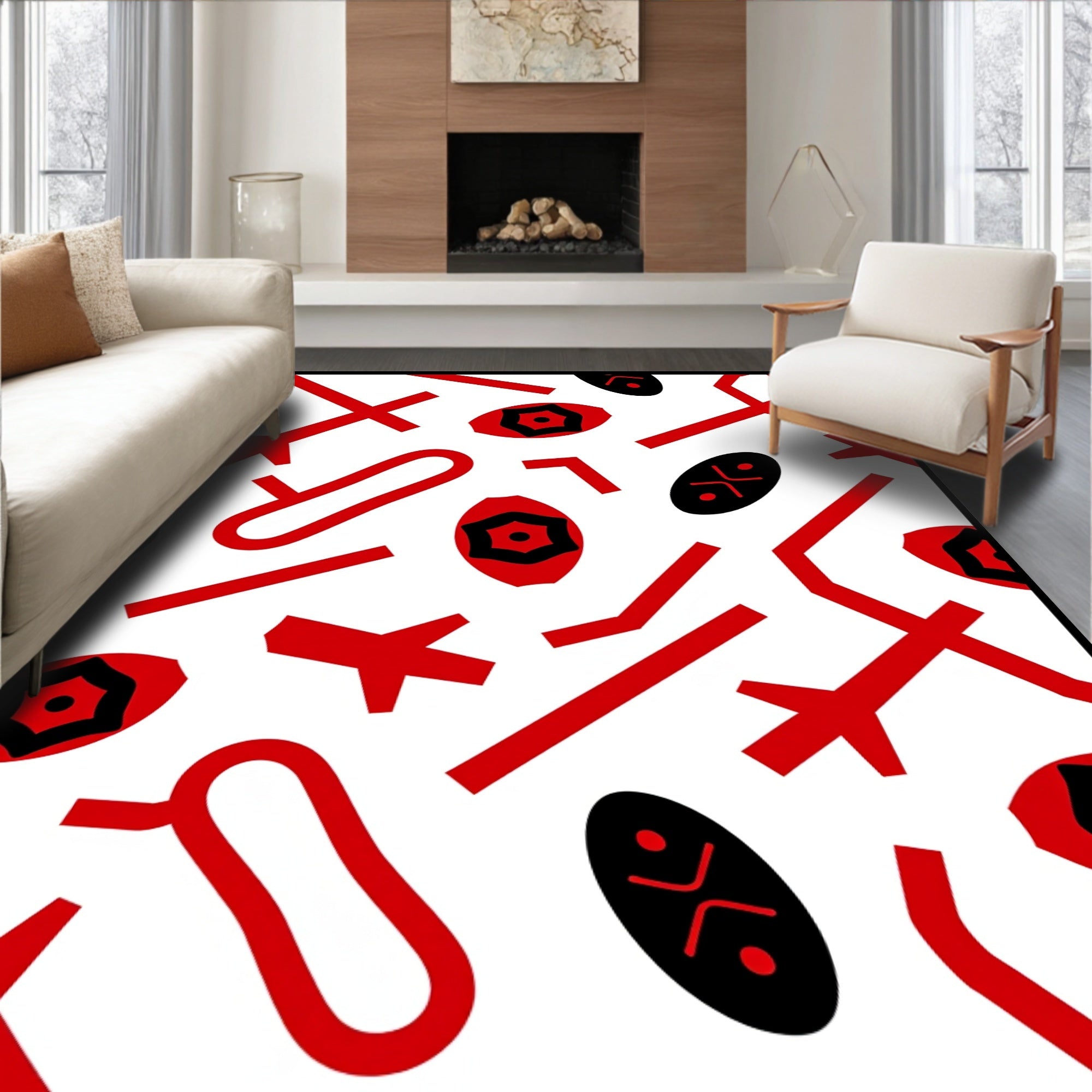Bold Red and Black Abstract Scatter Rug