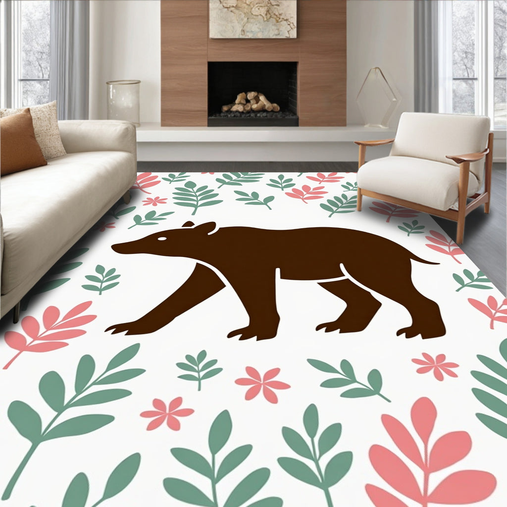 Brown Bear Woodland Floral Rug