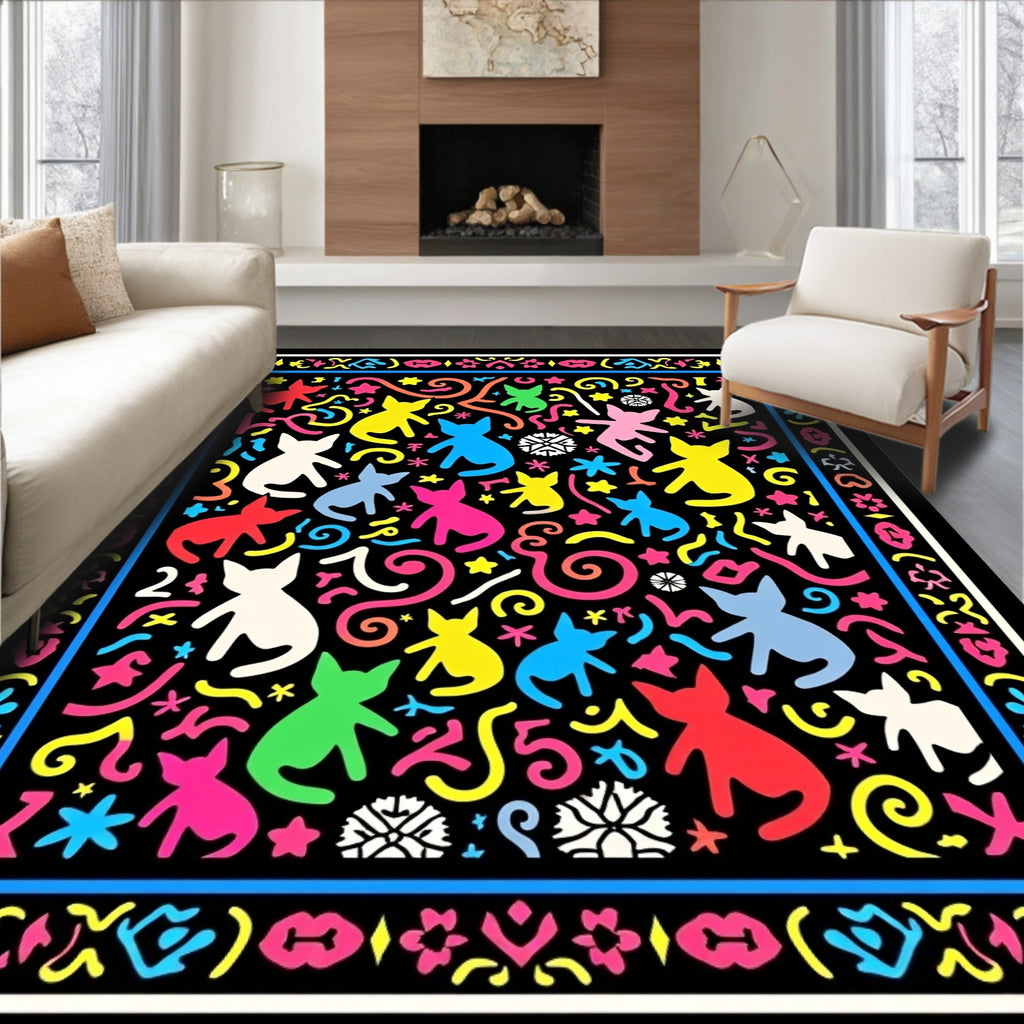 Playful Kitty Multi-Color Whimsical Rug