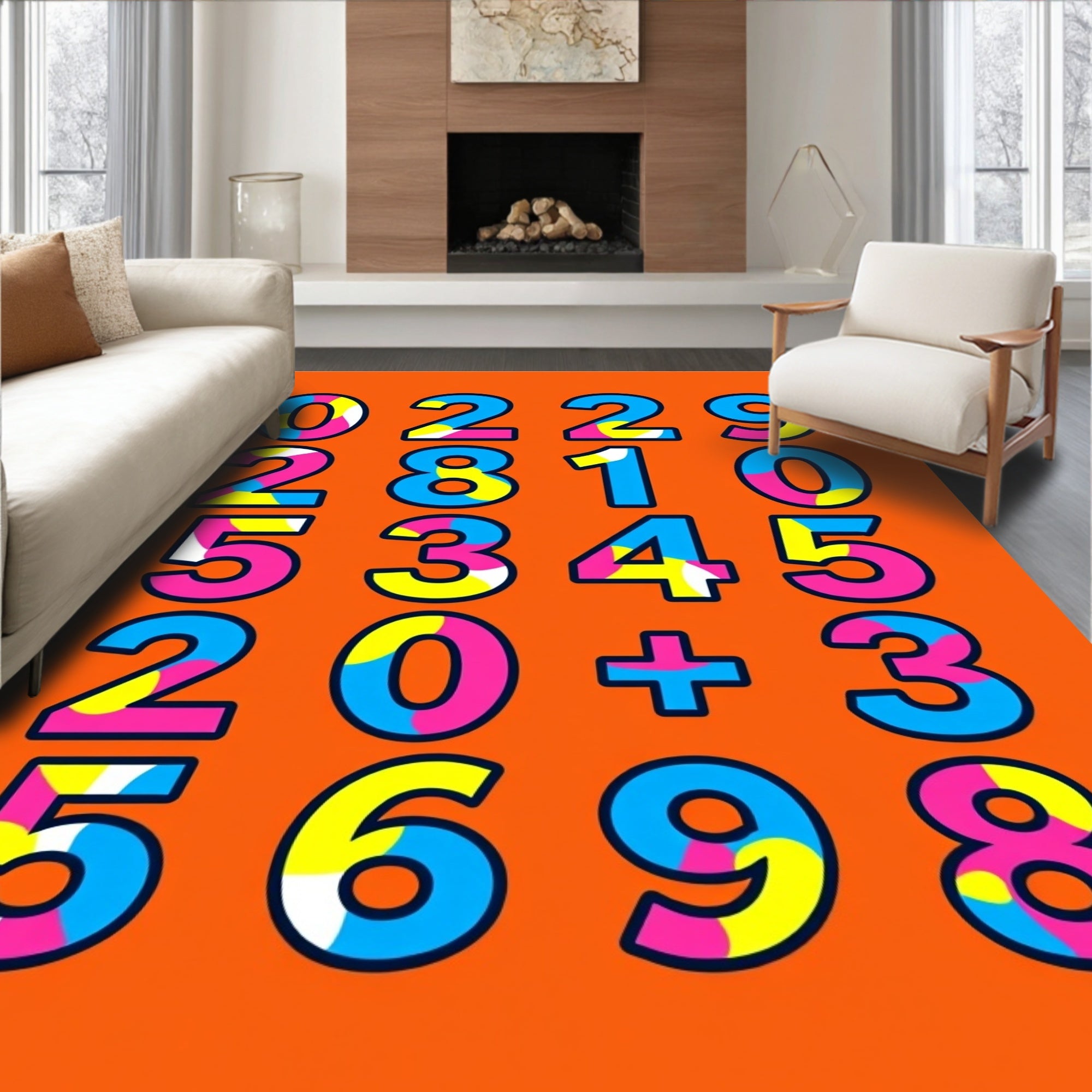 Bold Colorful Number Grid Rug