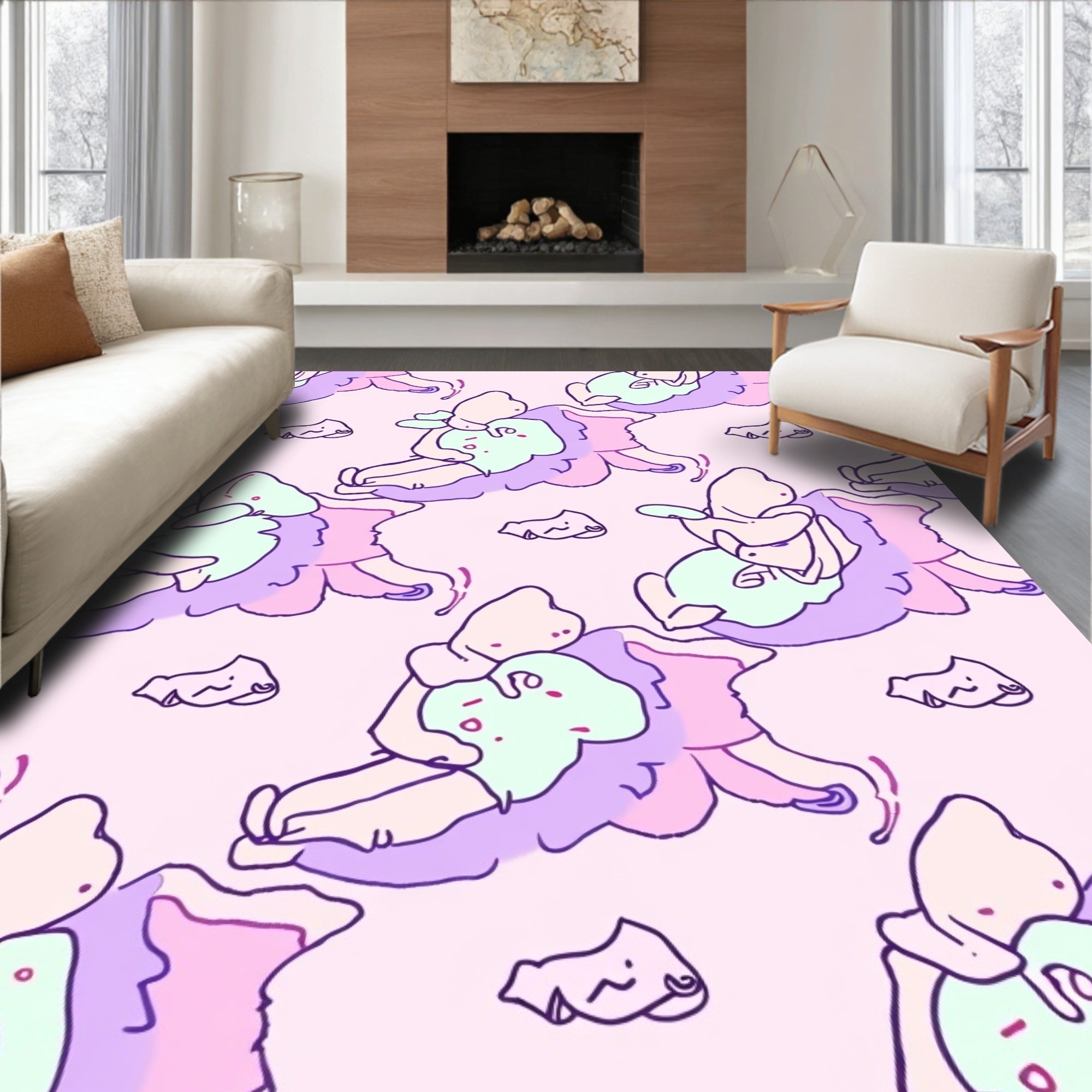 Pastel Cloud Figures Embrace Rug