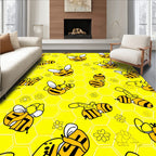 Yellow Honeycomb Bees Floral Whimsy Rug