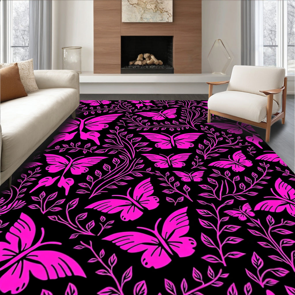 Bright Pink Butterfly Garden Vine Rug