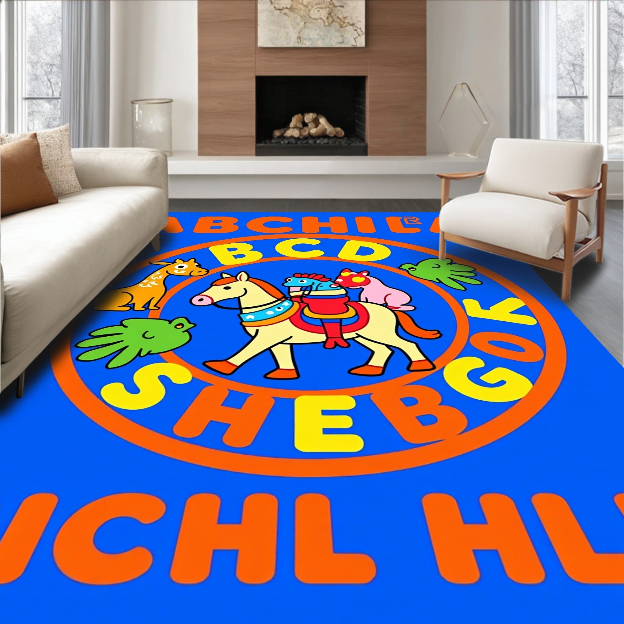 Bright Horse Zoo Alphabet Round Rug