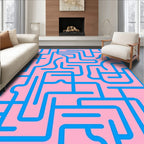 Pink Blue Maze Lines Rug
