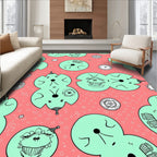 Whimsical Mint Creatures Coral Background Rug