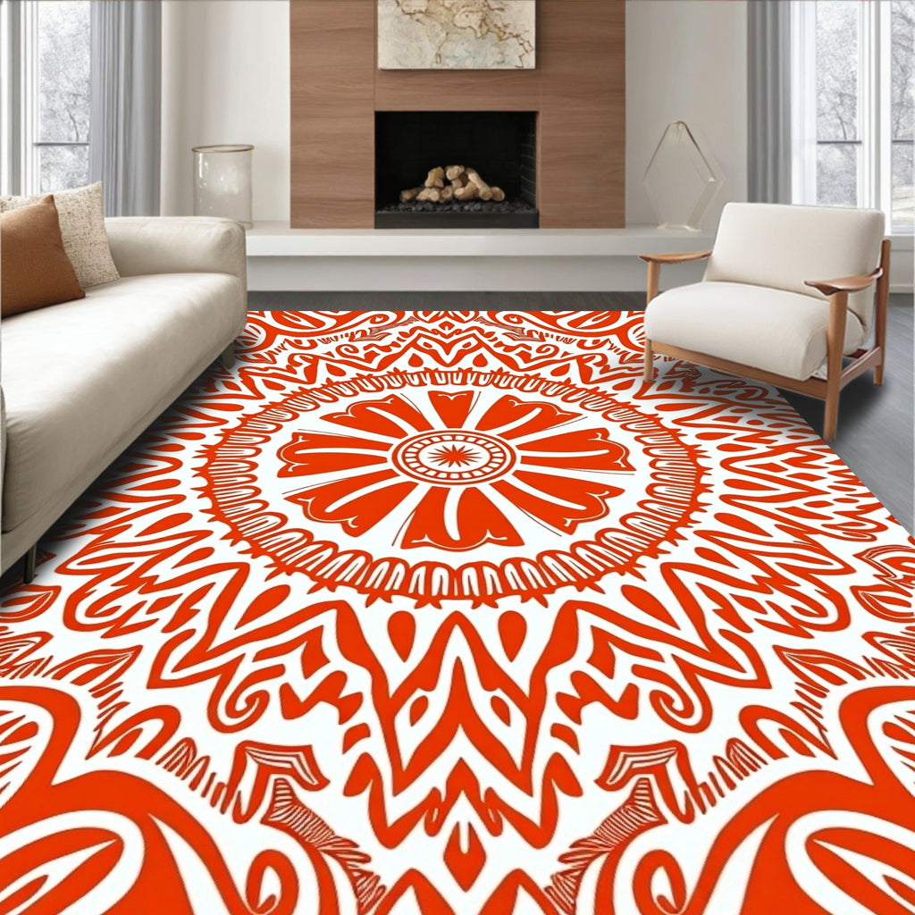 Vibrant Red Mandala Floral Rug