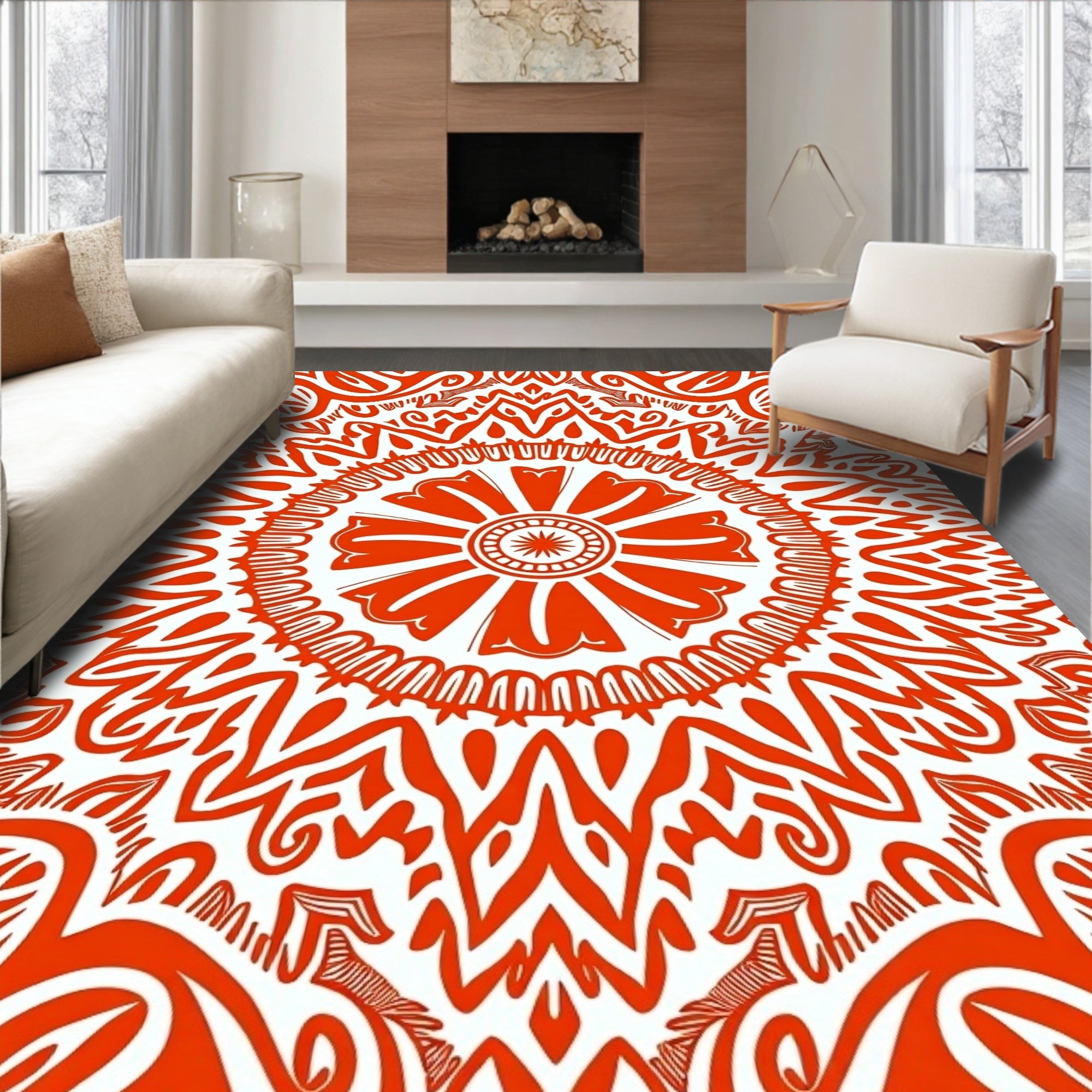 Vibrant Red Mandala Floral Rug