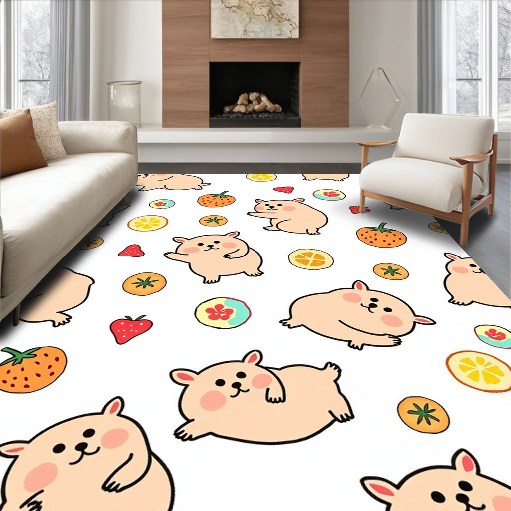 Cute Hamsters and Sweet Fruit Medley Rug