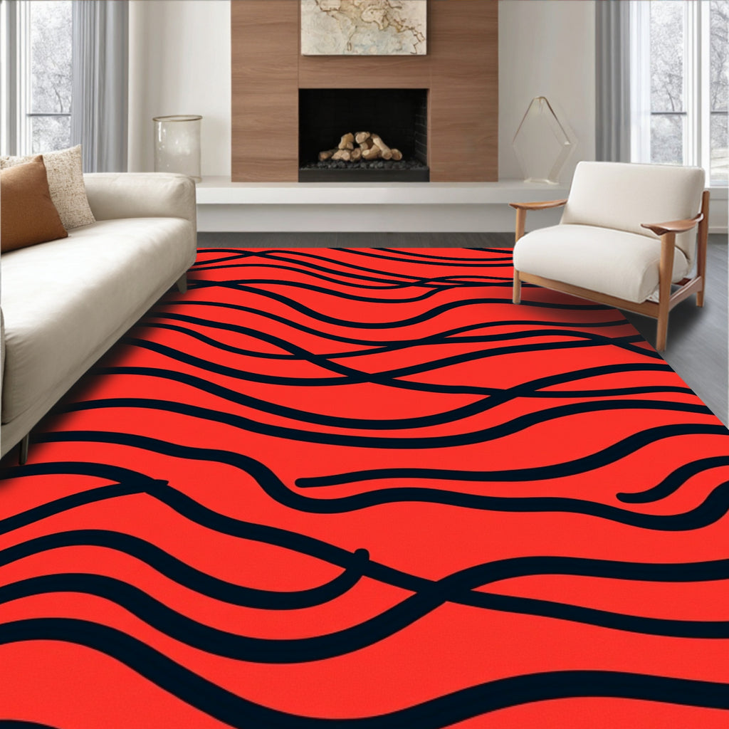 Crimson Wavy Stripe Rug