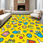 Whimsical Yellow Pop Art Collage Rug