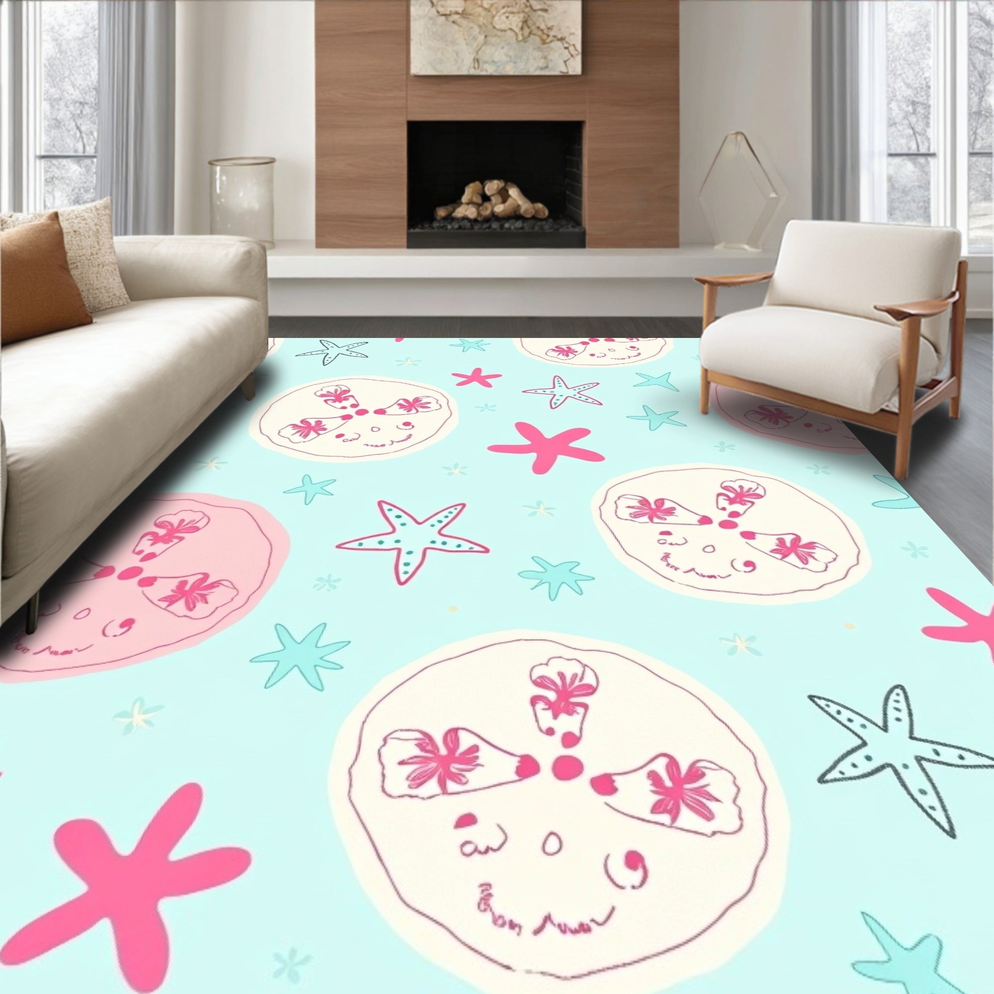 Pink Sand Dollar Starfish Coastal Repeat Rug
