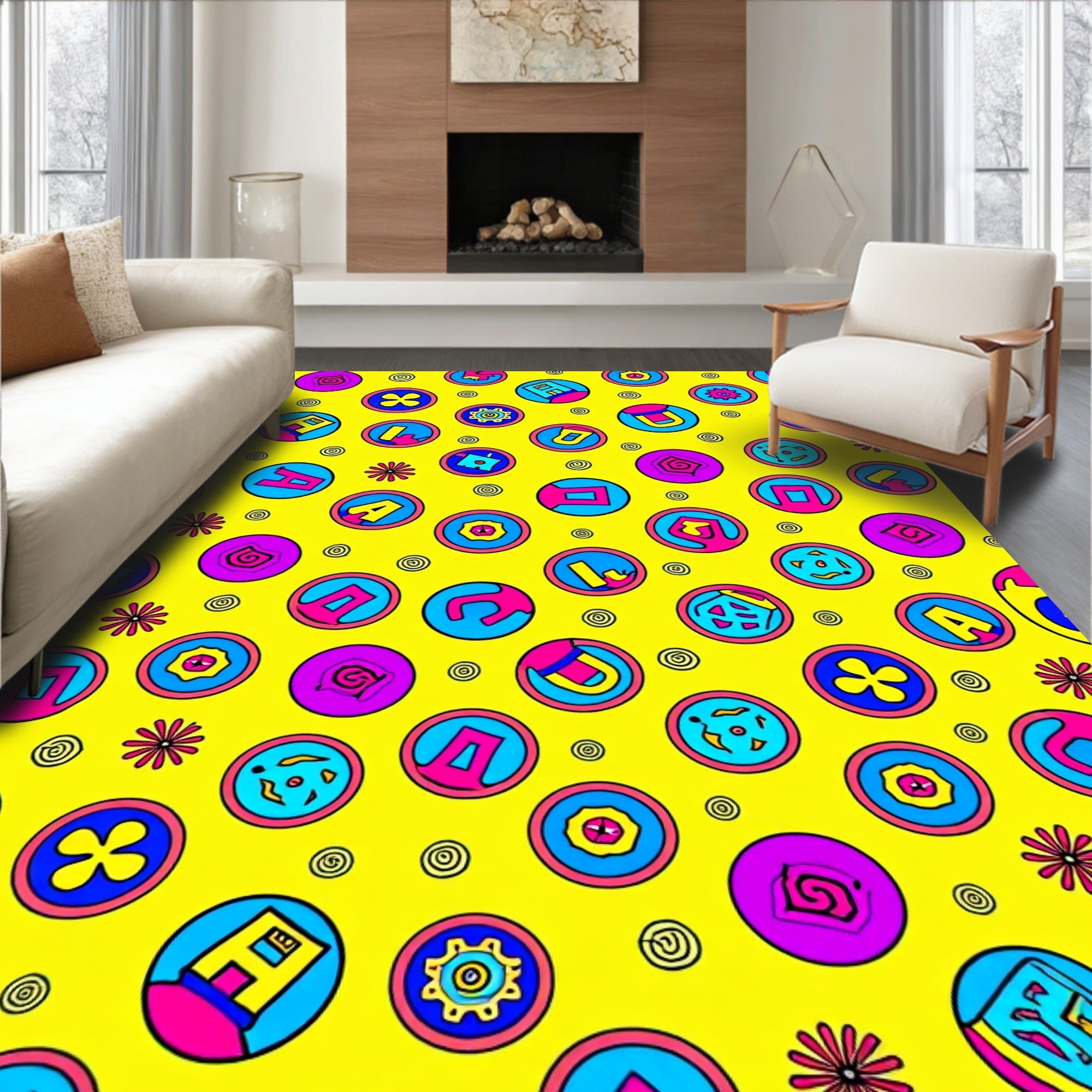 Retro Yellow Pop Circles Garland Rug
