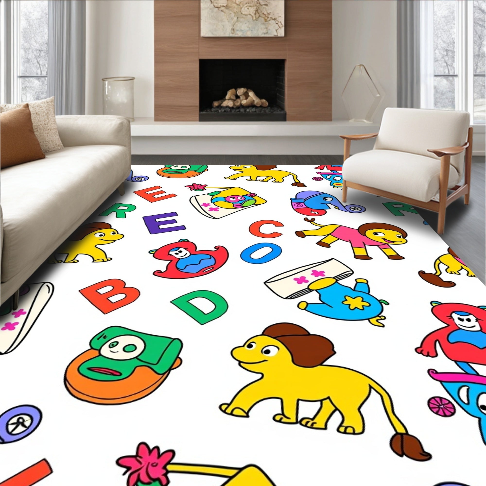 Playful Animals and Alphabet Whimsy Rug