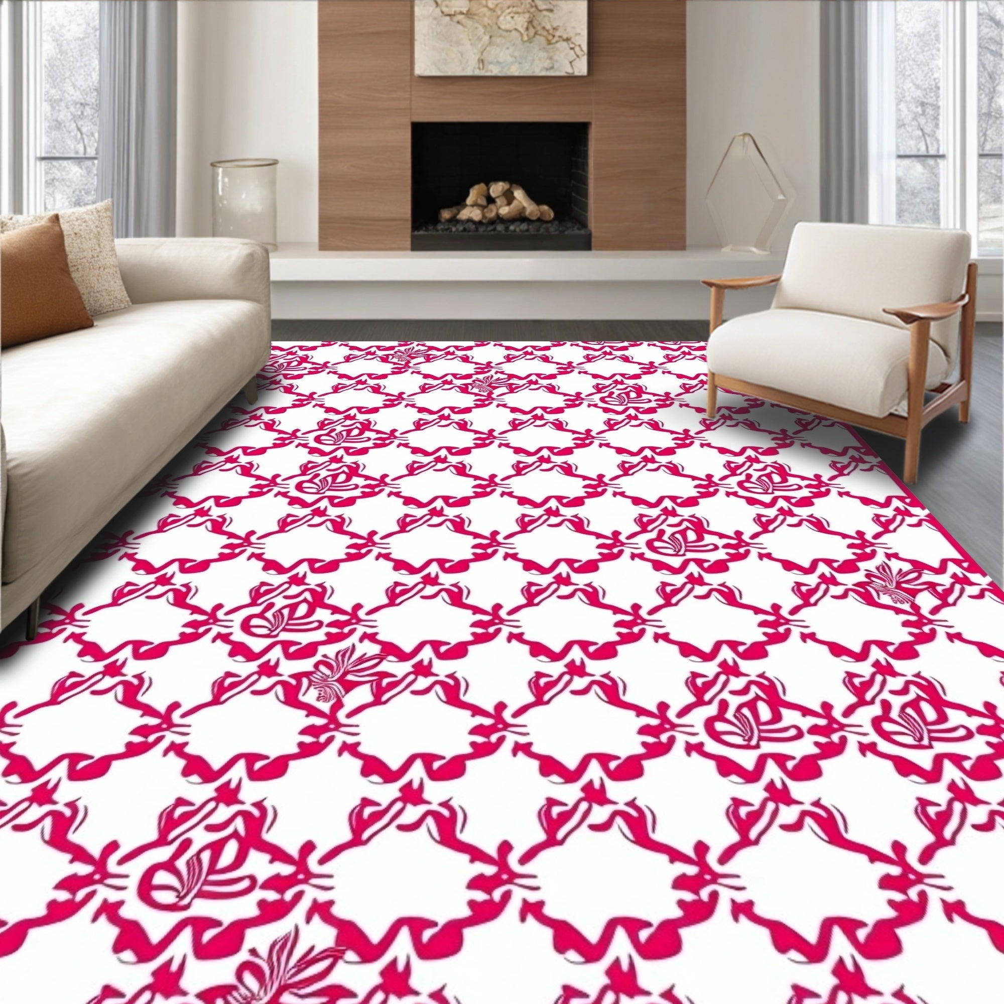 Crimson Butterfly Lattice Harmony Rug