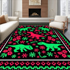 Dinosaur Flower Garden Black Rug