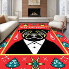 Festive Red Pug Tuxedo Holiday Trees Rug