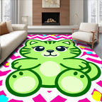 Lime Green Kawaii Cat Zigzag Confetti Rug