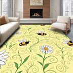 Whimsical Bee Daisy Swirls Garden Rug