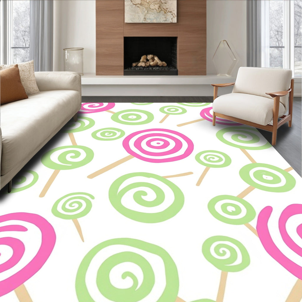 Sweet Pink Green Swirl Lollipops Rug