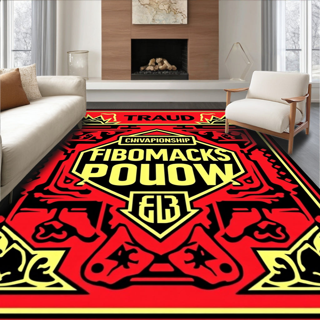 Bold Red Yellow Symmetrical Emblem Rug