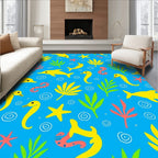 Playful Yellow Sea Creatures Blue Rug