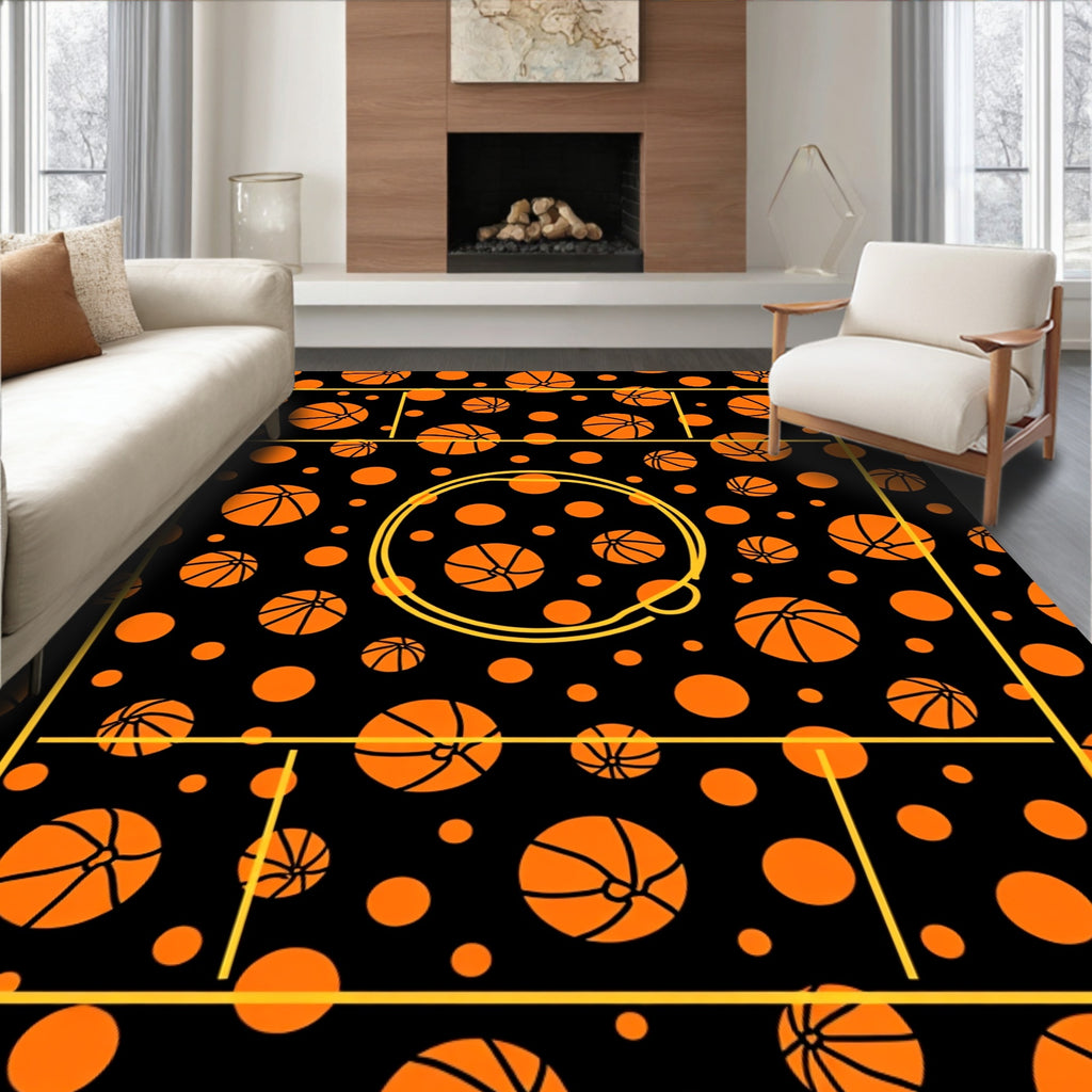 Bold Orange Basketball Court Rug