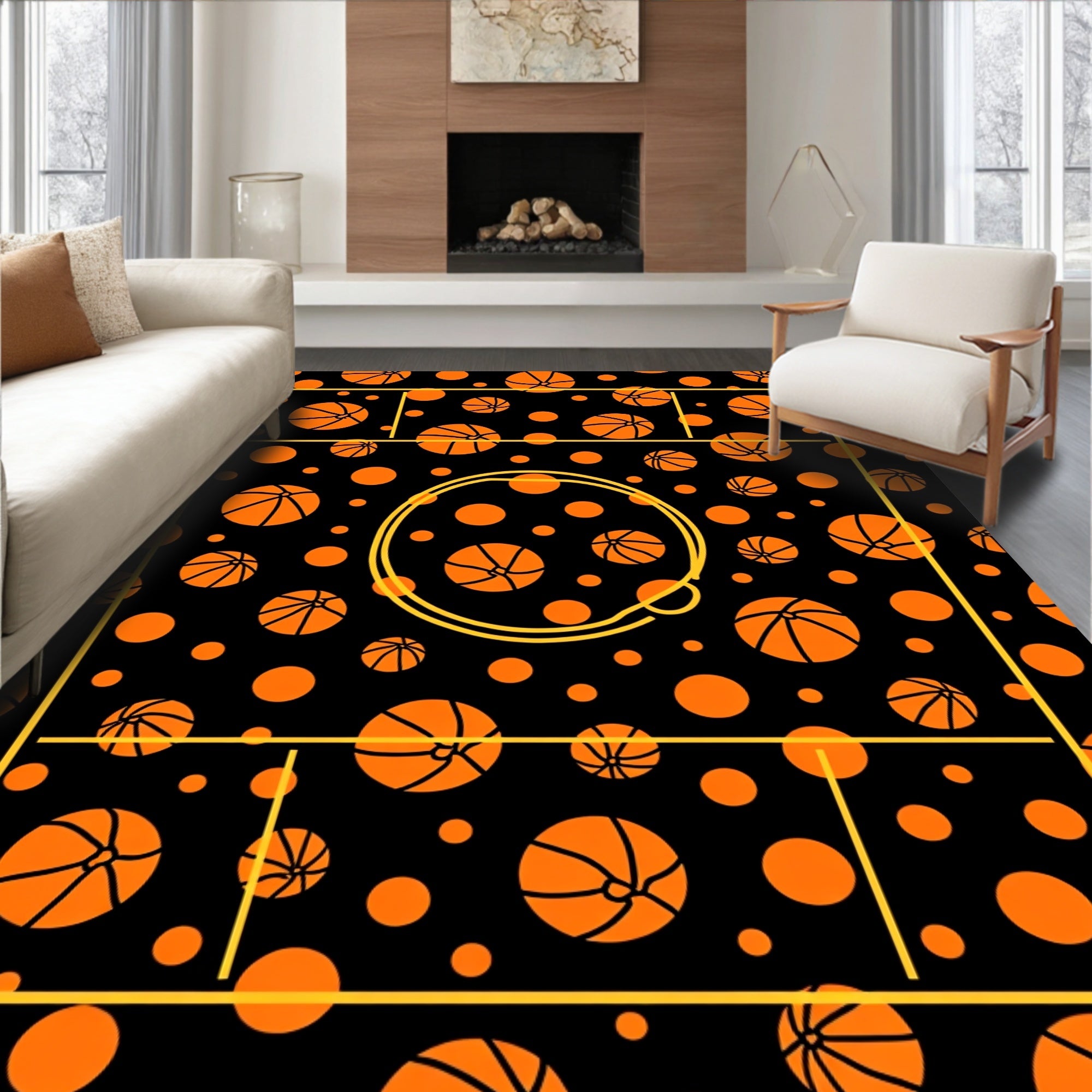 Bold Orange Basketball Court Rug