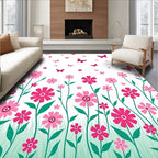 Pink Meadow Floral Butterfly Bloom Rug