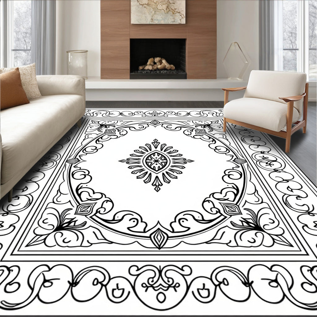 Lace Like Floral Medallion Border Rug