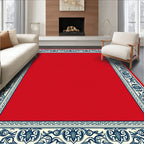 Crimson Cream Navy Scrollwork Border Rug