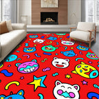 Bright Red Cheerful Monster Collage Rug