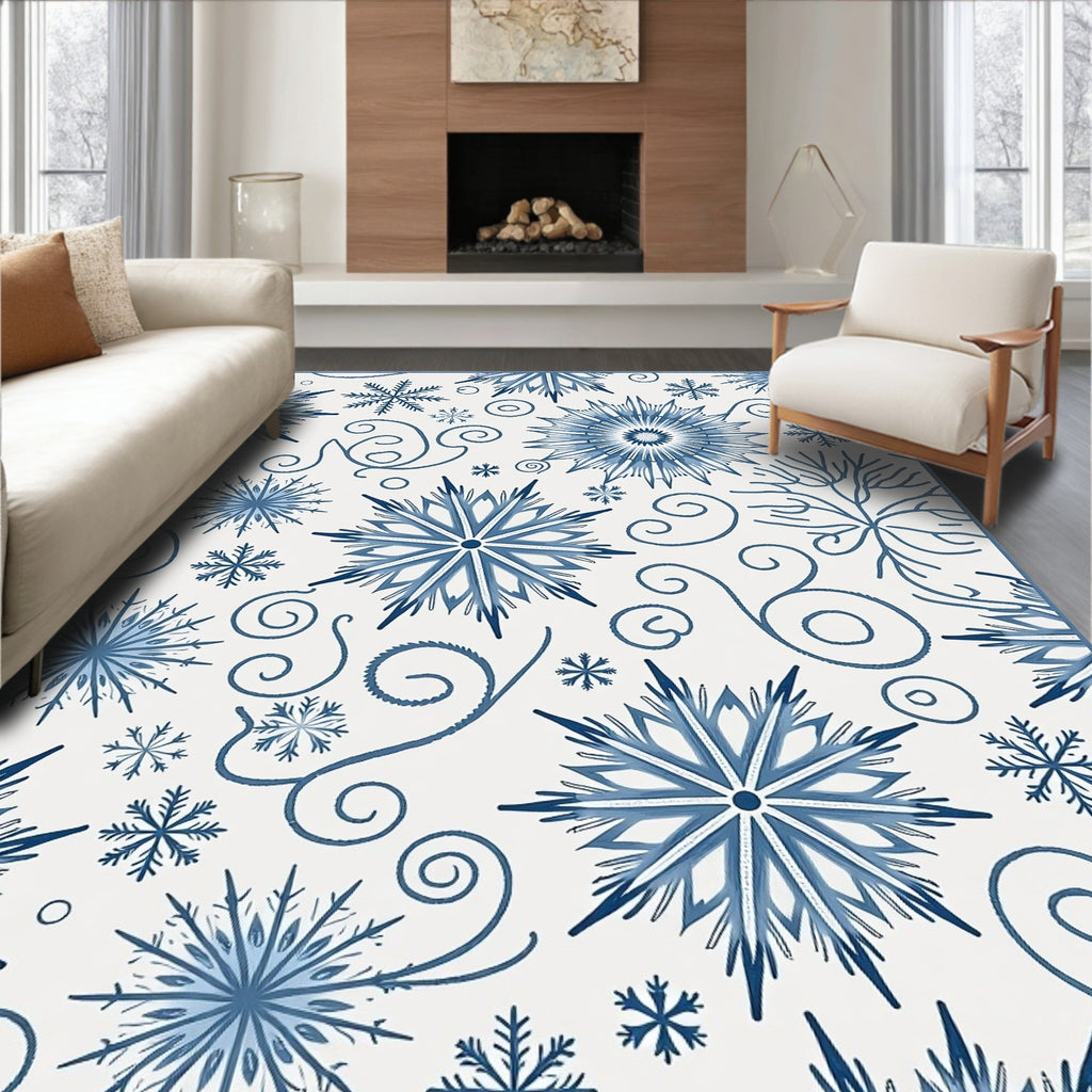 Deep Blue Snowflake Swirls Rug
