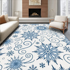 Deep Blue Snowflake Swirls Rug