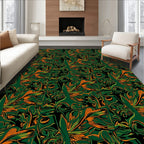 Jungle Emerald Orange Swirl Motif Rug