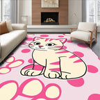 Sweet Pink Striped Kitten Polka Dot Rug