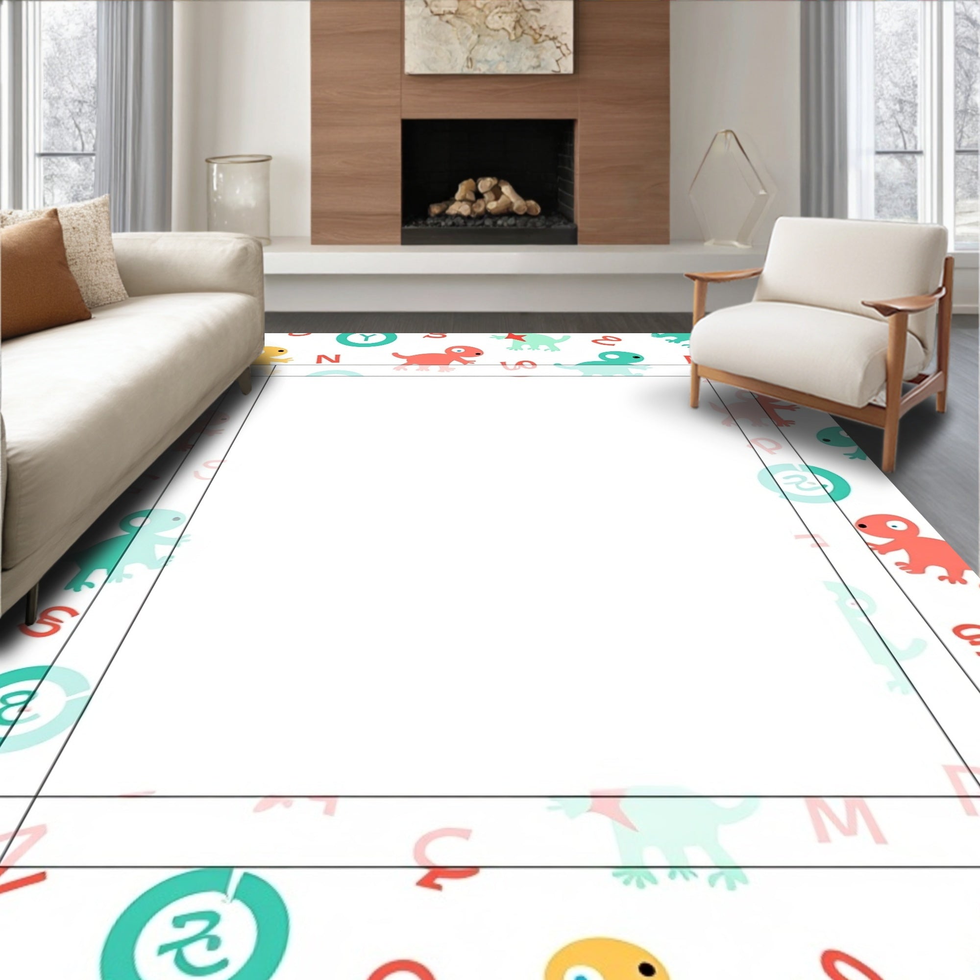 Whimsical Cartoon Dino Alphabet Animals Rug
