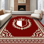 Burgundy Crowned Coat of Arms Crest Rug