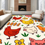 Farmyard Friends Chicken Pig Flower Rug