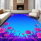 Vibrant Pink Roses Starry Night Sky Rug
