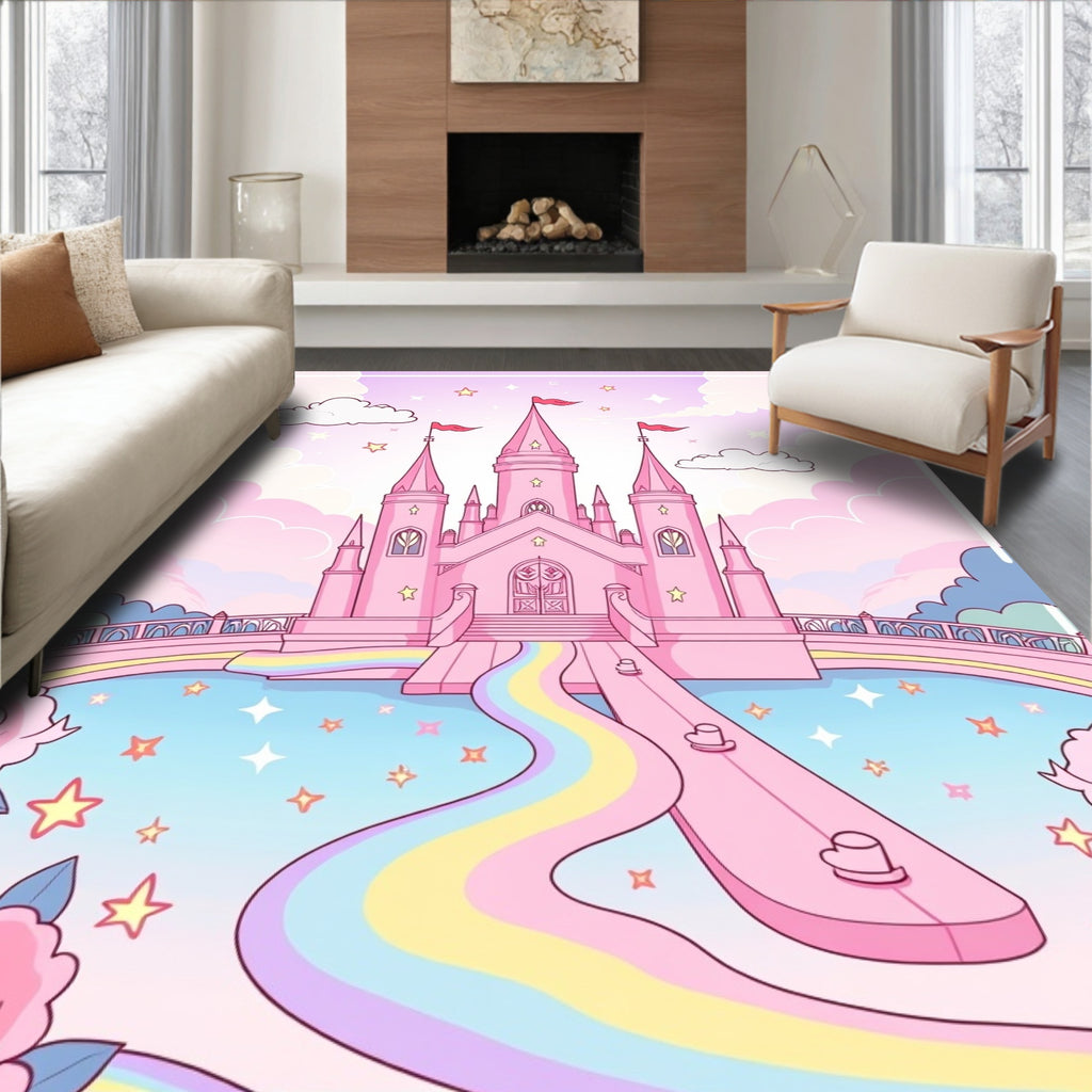 Dreamy Pink Castle Rainbow Pathway Rug