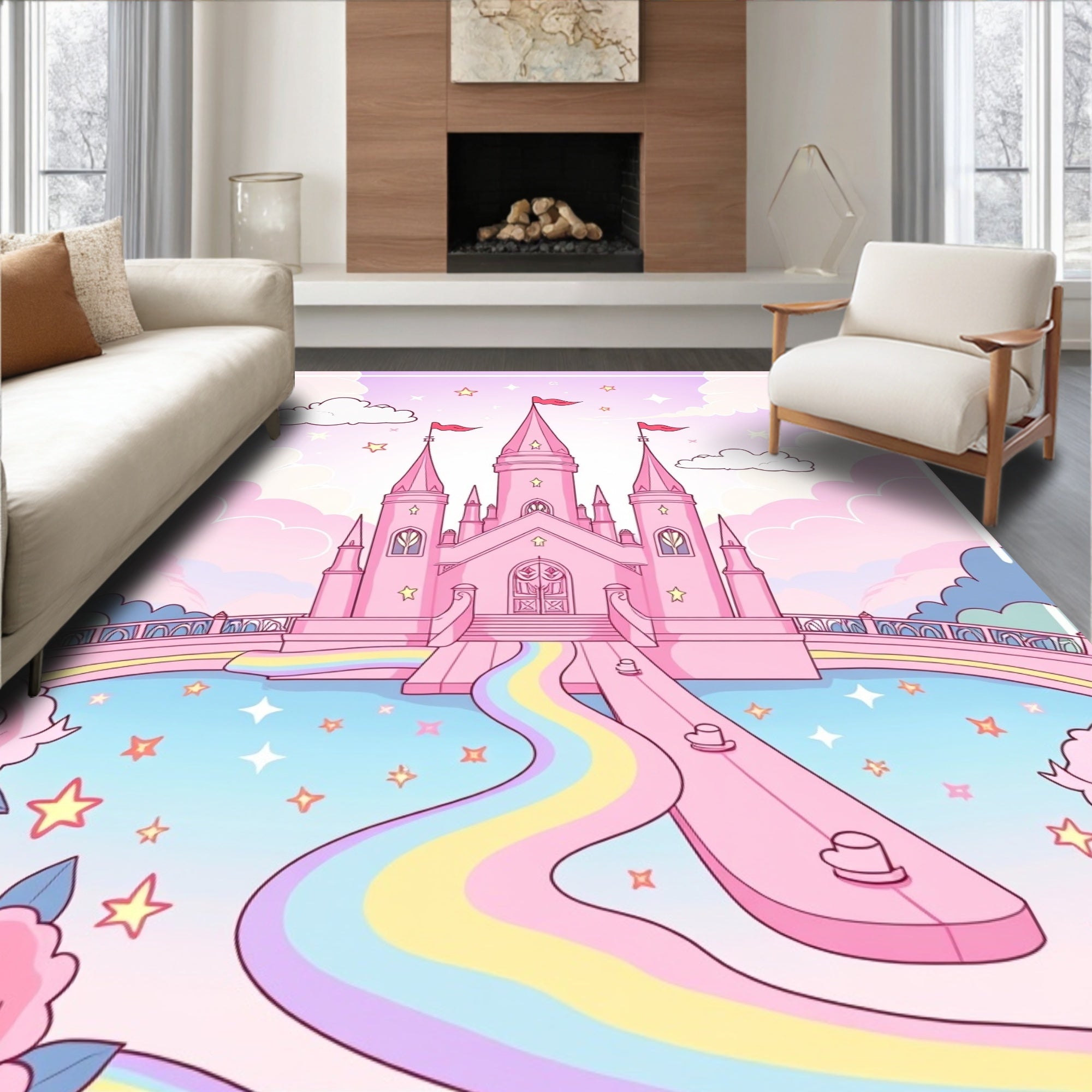 Dreamy Pink Castle Rainbow Pathway Rug