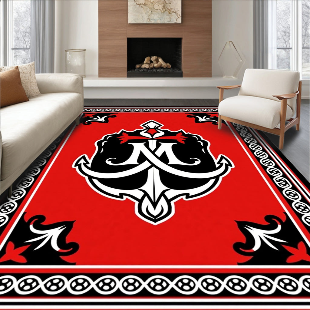 Bold Red Anchor Emblem Nautical Rug