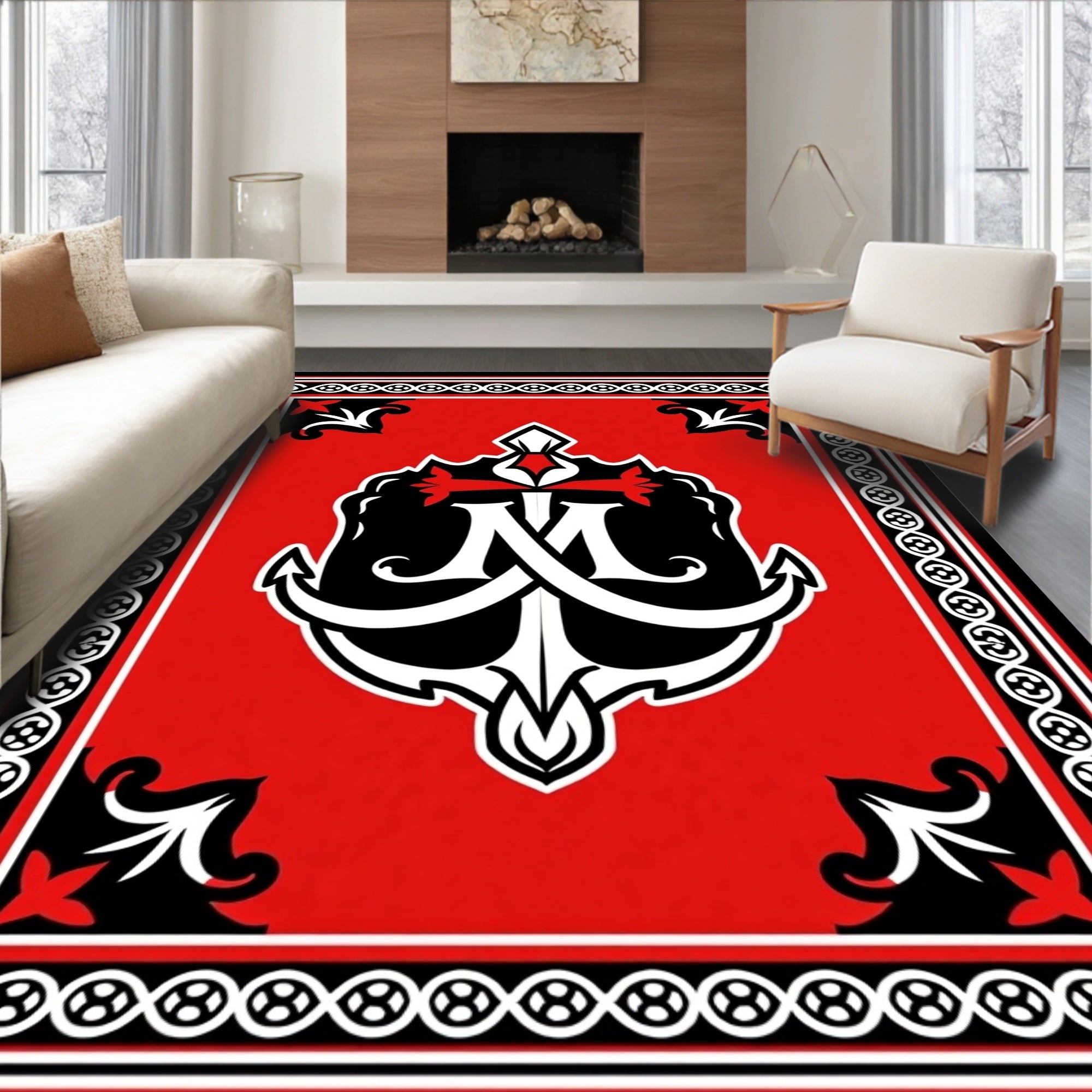 Bold Red Anchor Emblem Nautical Rug